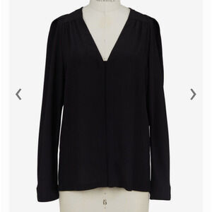 Stella McCartney Black V Neck Gathered Front Back Long Sleeve Silk Blouse 42